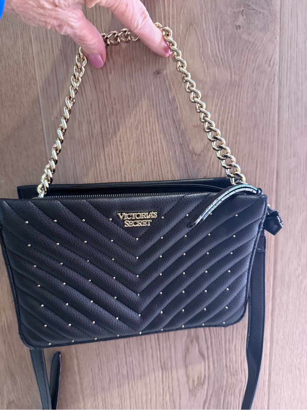 Victoria's Secret Black Quilted Shoulder Bag with Gold Chain Strap
